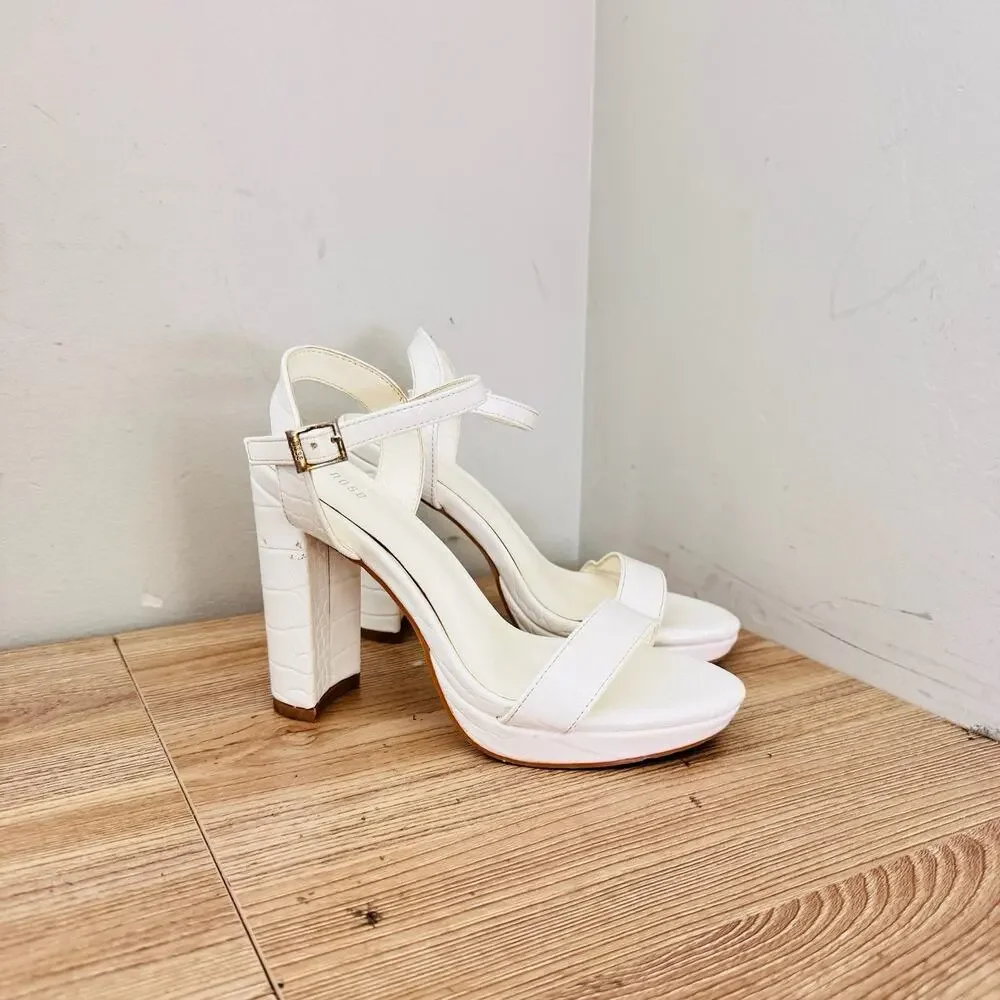 Nose White Leather Slingback Chunky Heels Women’s Size 5.5